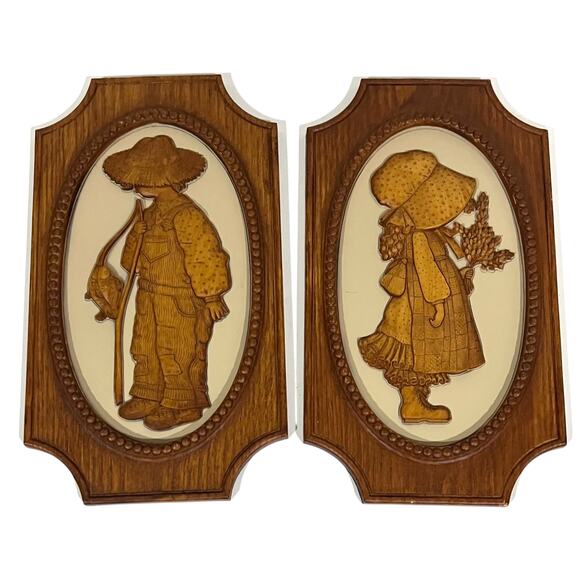Vintage 1976 Hollie Hobbie Robbie Hobbie Faux Wood Wall Decor American Greetings - Picture 1 of 7